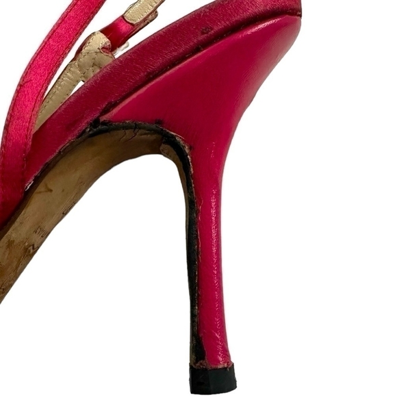 JIMMY CHOO Pink Satin Stiletto Heels Peep Toe Women’s Sandals High Heel Shoes - Picture 8 of 11